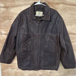 Mens Sz L Brown Distressed Bomber Jacket Georgetown Leather Design Quilted Lined